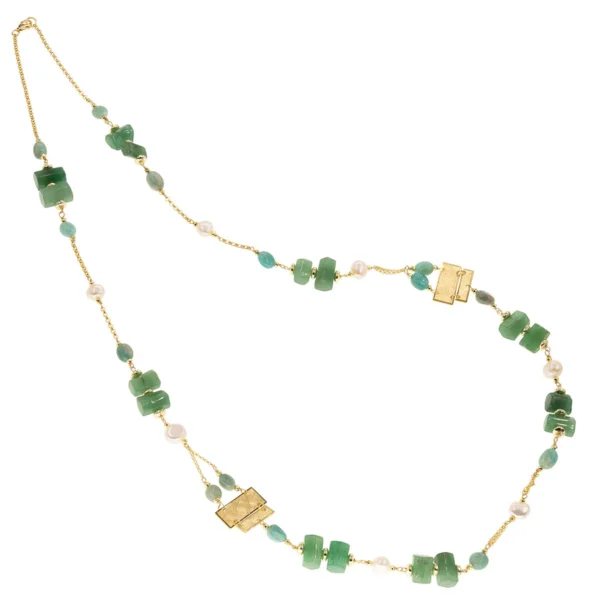 Collana Koliè in argento dorato con pietre naturali